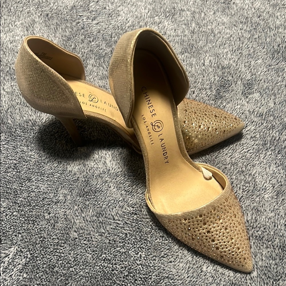 Chinese Laundry Gold Heels Sparkling Elegance